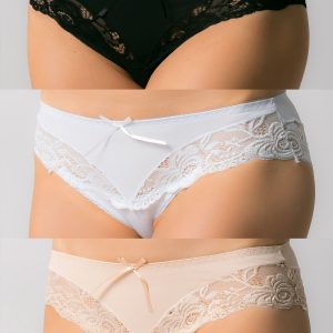 Women's panties with lace, 3 pcs: black, beige, white