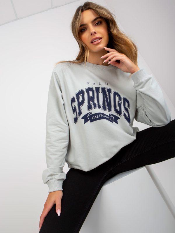 Grey-navy blue hoodless sweatshirt with pockets