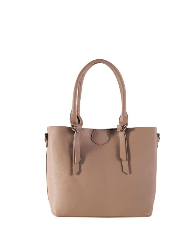 Beige capacious shoulder bag with handles