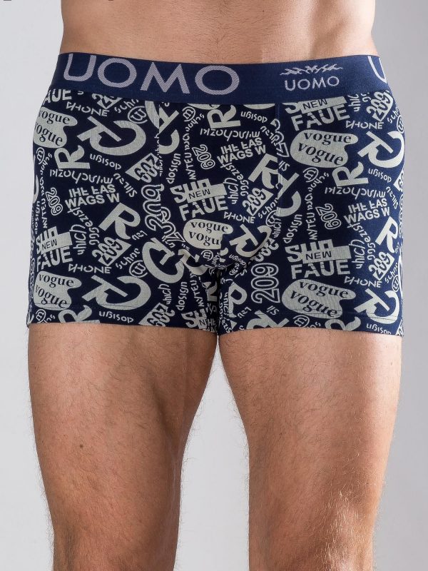 Navy blue boxer shorts with inscriptions