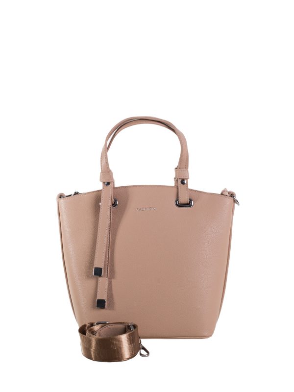 Beige shoulder bag with fabric strap