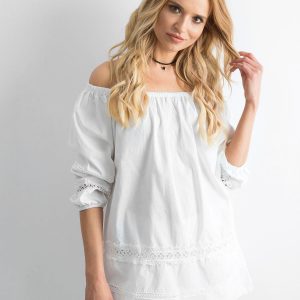 White cotton tunic with Spanish neckline