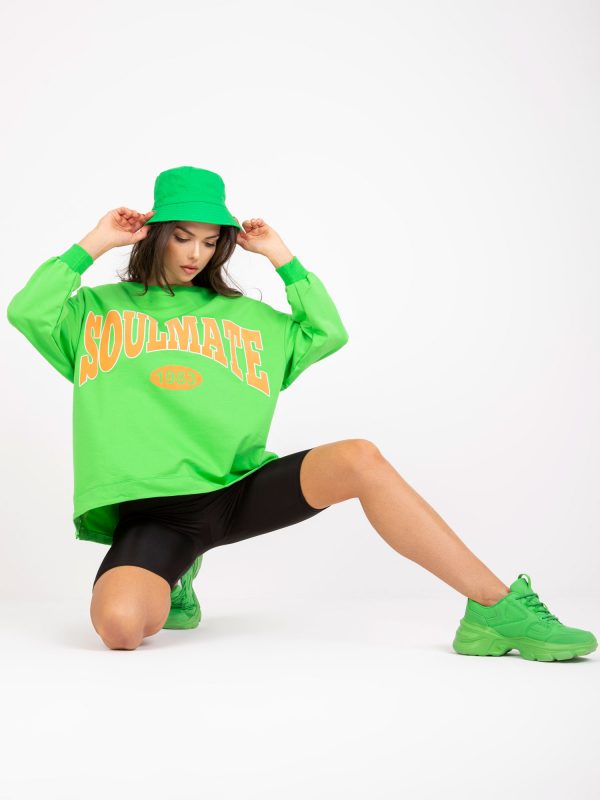 Green and orange hooded sweatshirt with print