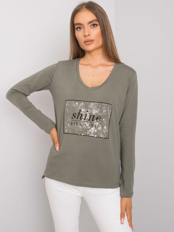 Khaki Alix Cotton Long Sleeve Blouse