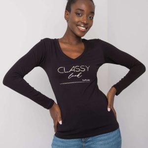 Black cotton blouse with V-neck