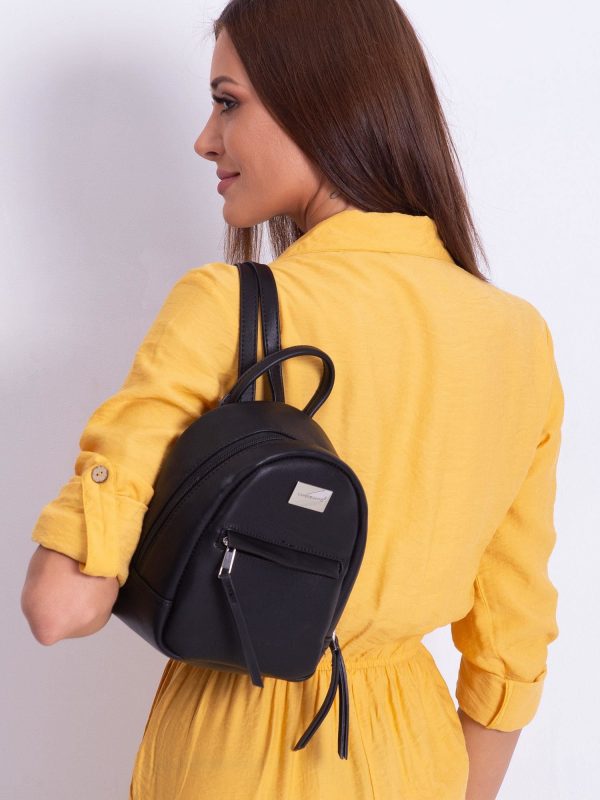 Black Small Eco Leather Backpack