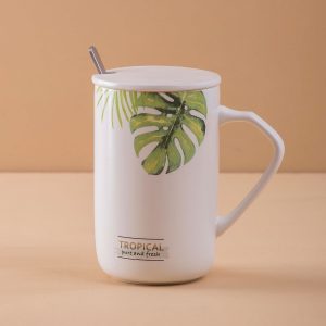 White mug with print and spoon