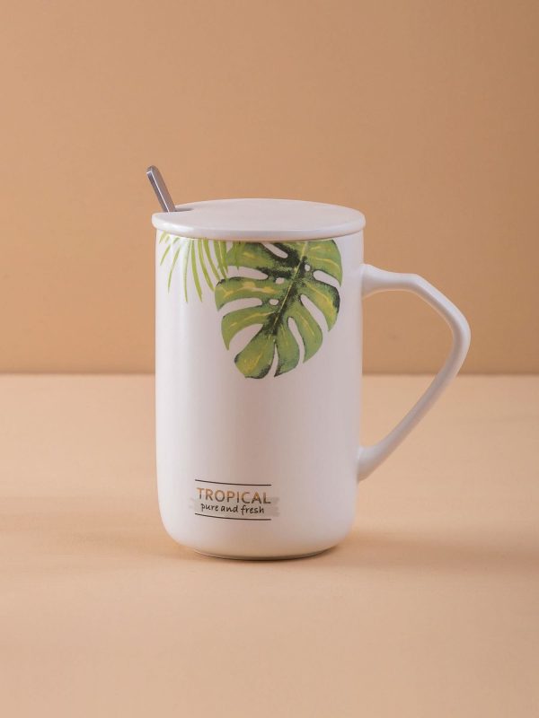 White mug with print and spoon