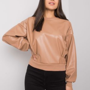 Camel sweatshirt with eco-leather insert Ancora RUE PARIS