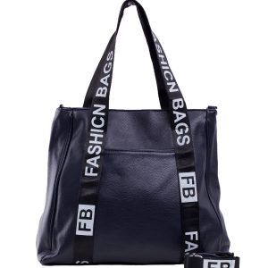 Navy blue eco leather city bag