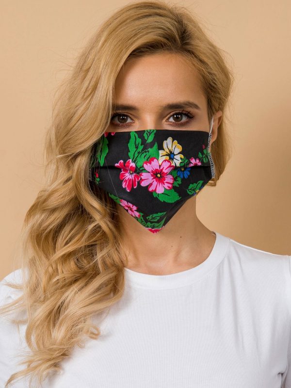 Black reuse mask with flowers