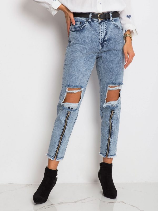 RUE PARIS Light Blue Crystal Jeans