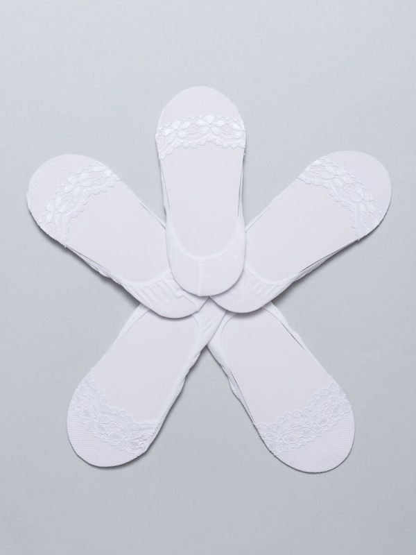 5PCS White foot socks with lace 5-pack