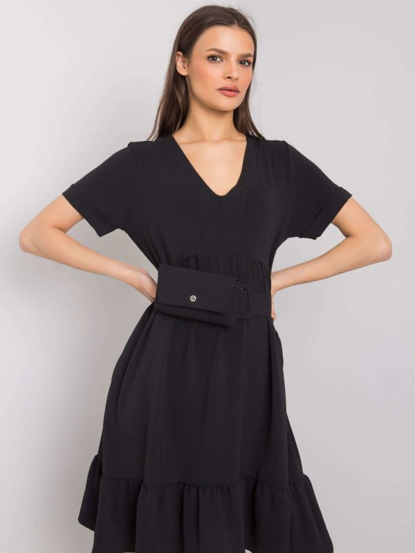 Black dress with ruffle Vianna