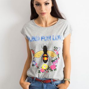 Grey T-shirt with colorful print