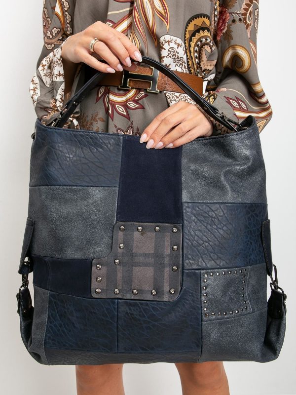 Navy blue large eco leather bag