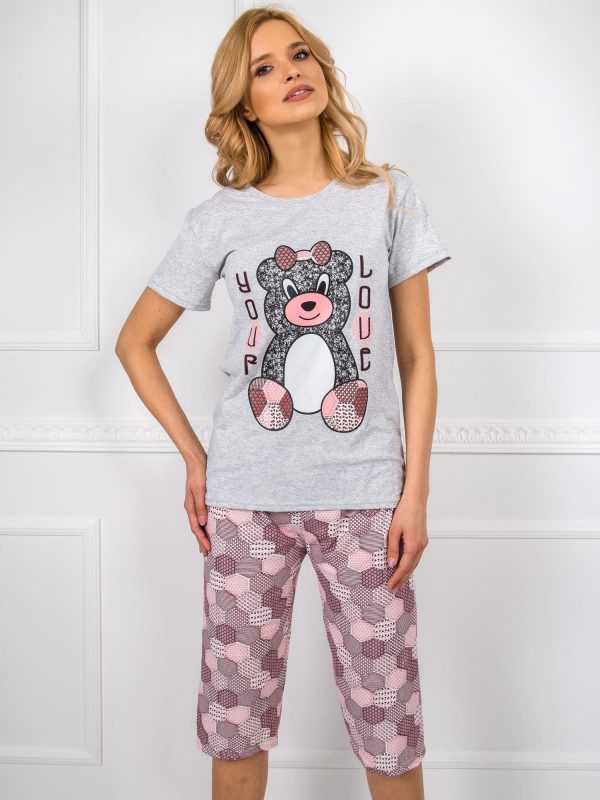 Women's Grey Short Sleeve Pyjamas