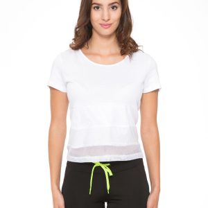 White smooth t-shirt with stitching on the bottom