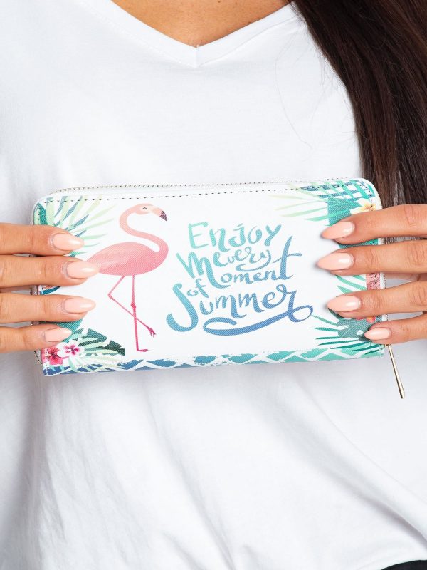 White wallet with colorful print