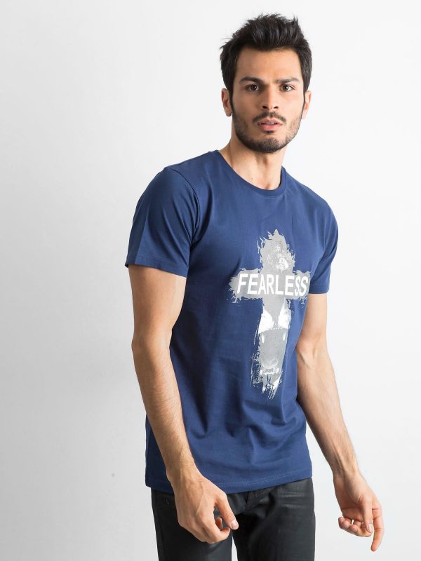 Navy Blue Cotton Printed Men's T-Shirt