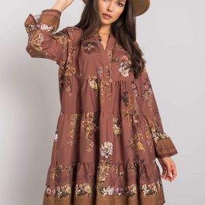 Brown patterned dress with flounce Everlee