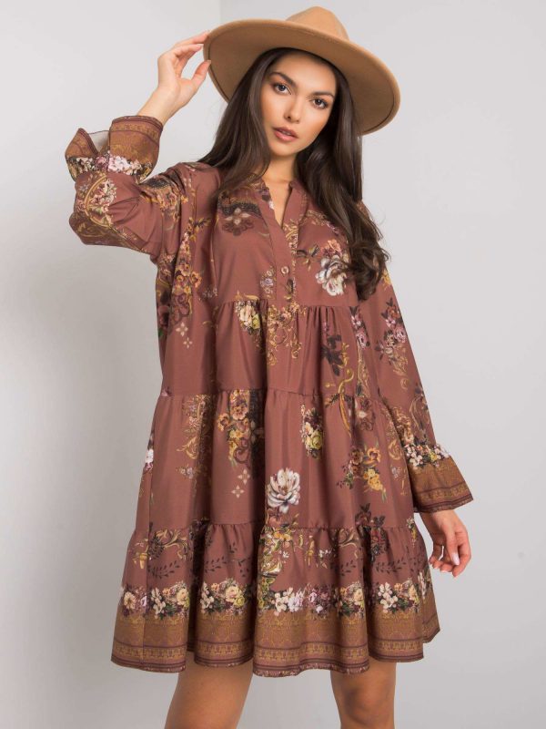 Brown patterned dress with flounce Everlee