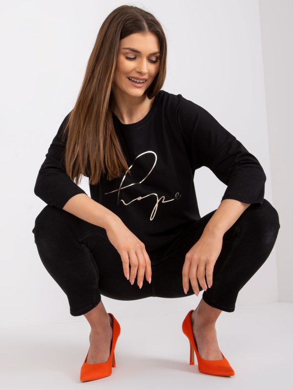 Black Cotton Casual Blouse with Judy Inscription