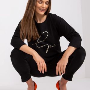 Black Cotton Casual Blouse with Judy Inscription