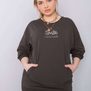 Dark khaki plus size blouse with Messina applique