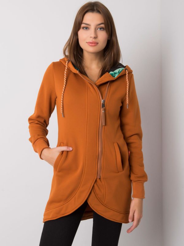 Dark orange long asymmetrical parka sweatshirt