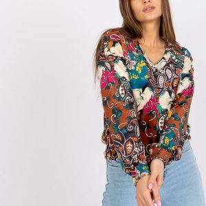 Brown women's blouse with Ruby prints