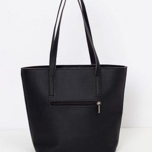 Black and navy faux leather handbag