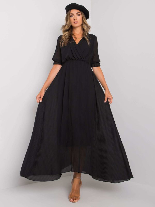 Alejandra Pleated Black Long Dress