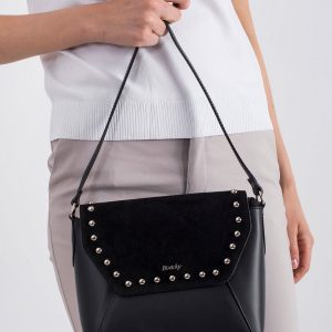 Black leather postwoman with studs