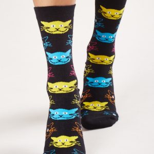 Black socks with colorful patterns