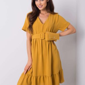 Mustard dress with ruffle Vianna