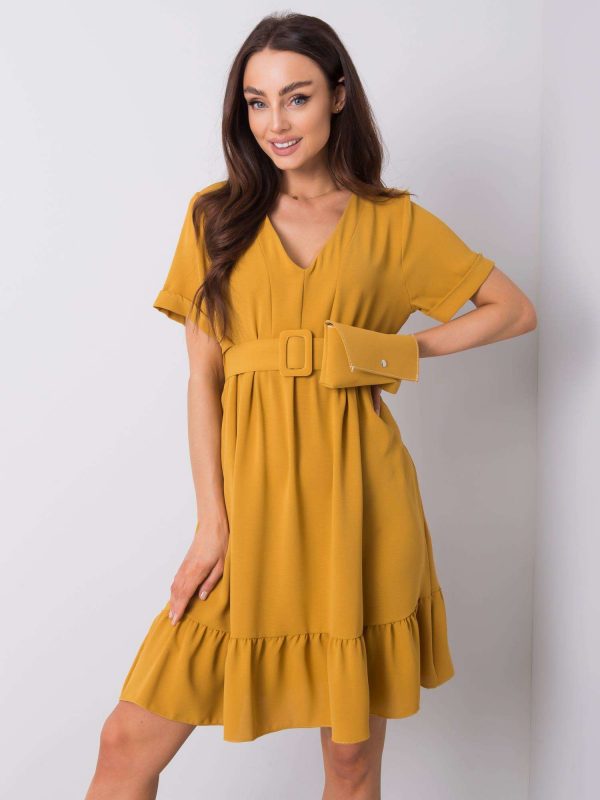 Mustard dress with ruffle Vianna