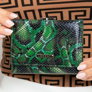 Green Leather Wallet with Patterns