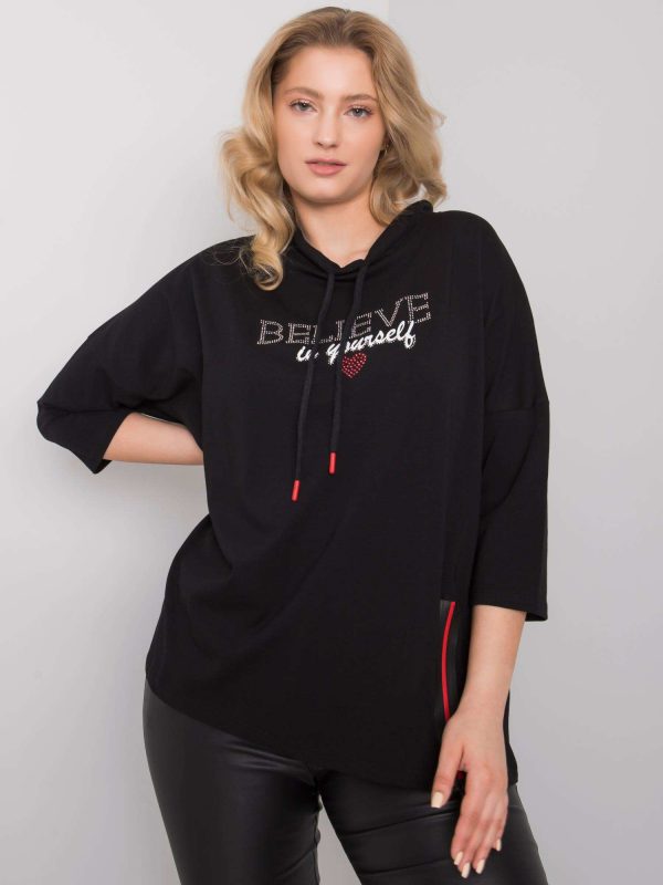 Black plus size blouse with rhinestones Philomena