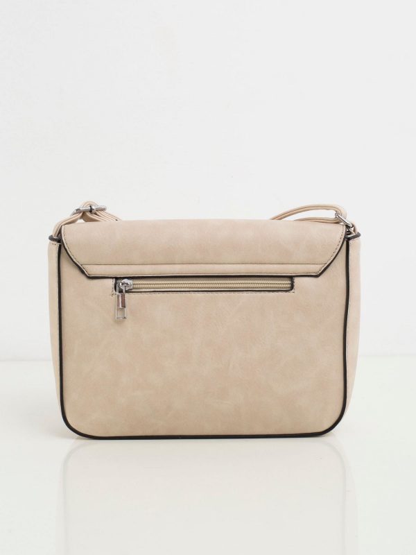 Beige Faux Leather Messenger Bag