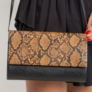 Brown-black clutch bag with snake skin motif