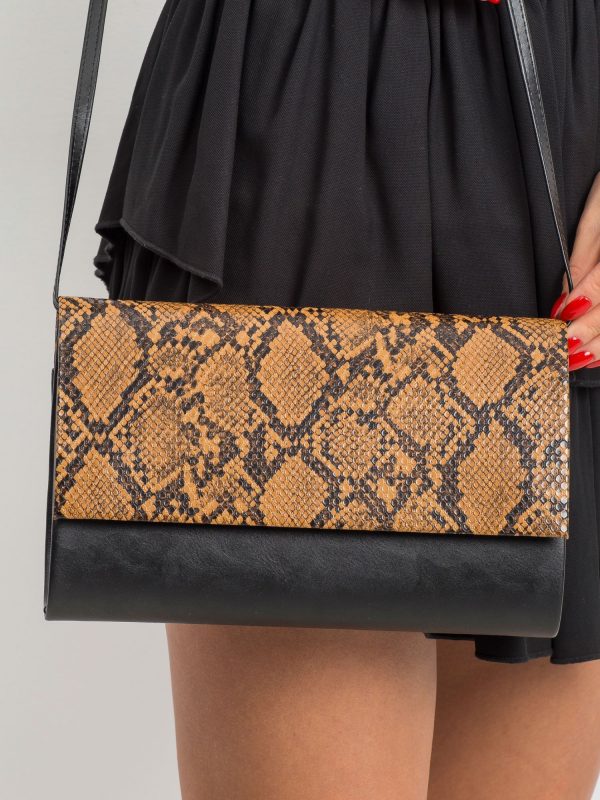 Brown-black clutch bag with snake skin motif