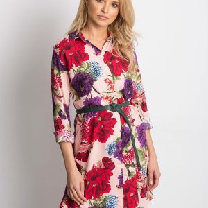 Pink shirt dress with large flowers