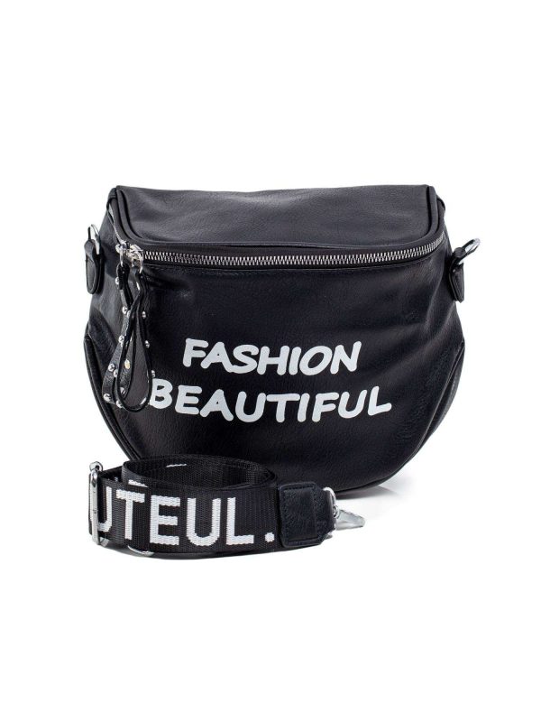 Black eco-leather bag with inscription