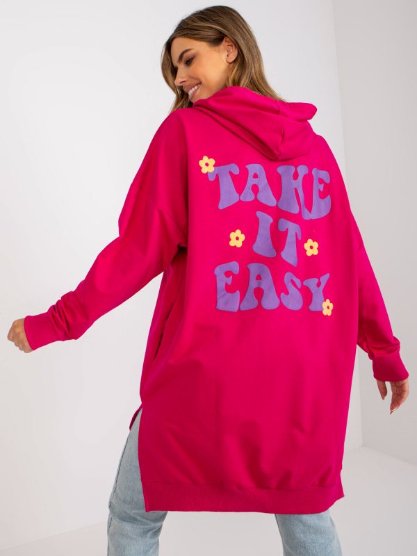 Fuchsia-purple long sweatshirt with pockets