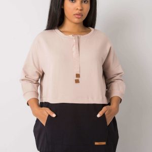 Beige and black plus size sweatshirt without hood Sira