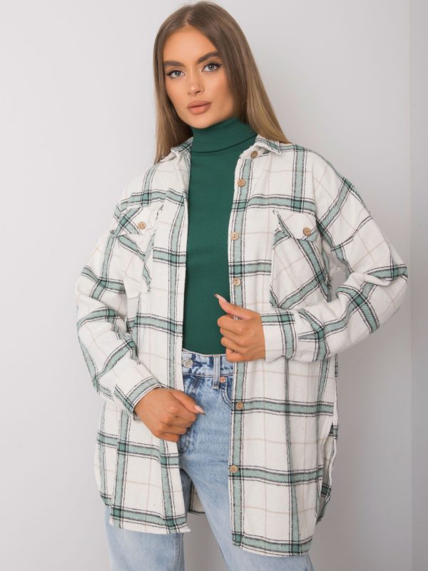 Beige and green women's checked shirt Bryce RUE PARIS