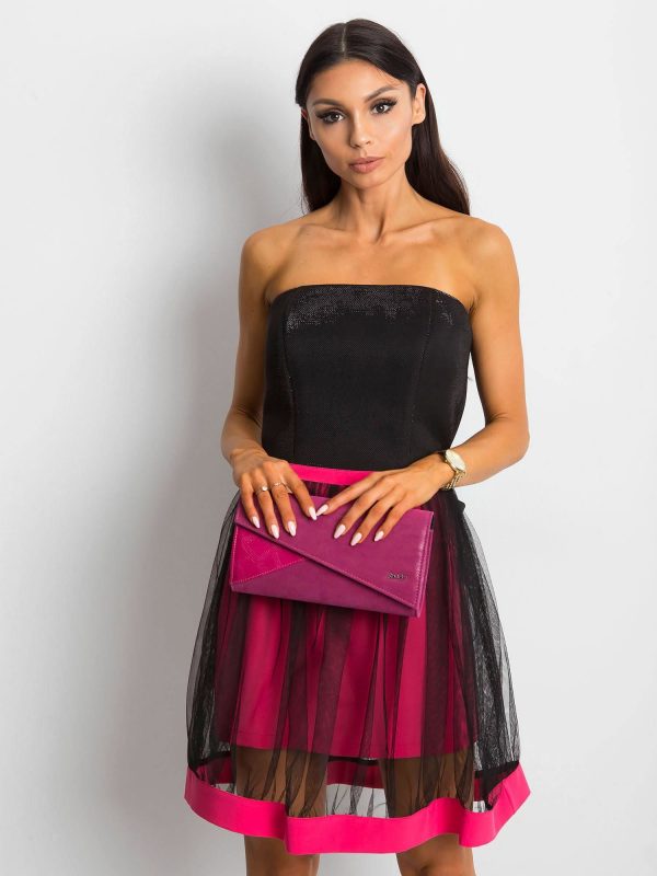 Fuchsia clutch bag with asymmetrical flip