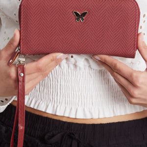 Burgundy women's wallet with handle