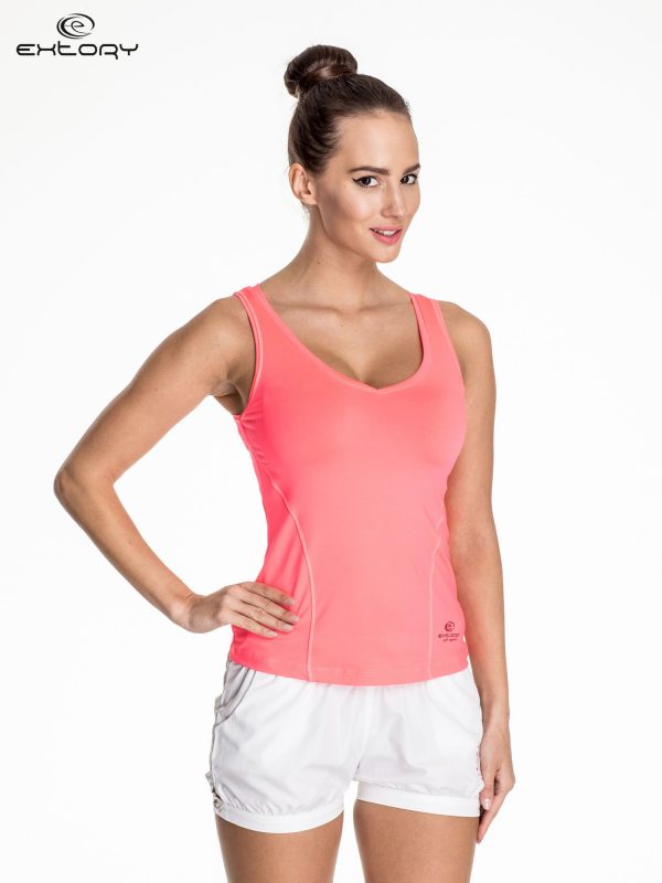 Fluoride pink sports top with lightweight V neckline